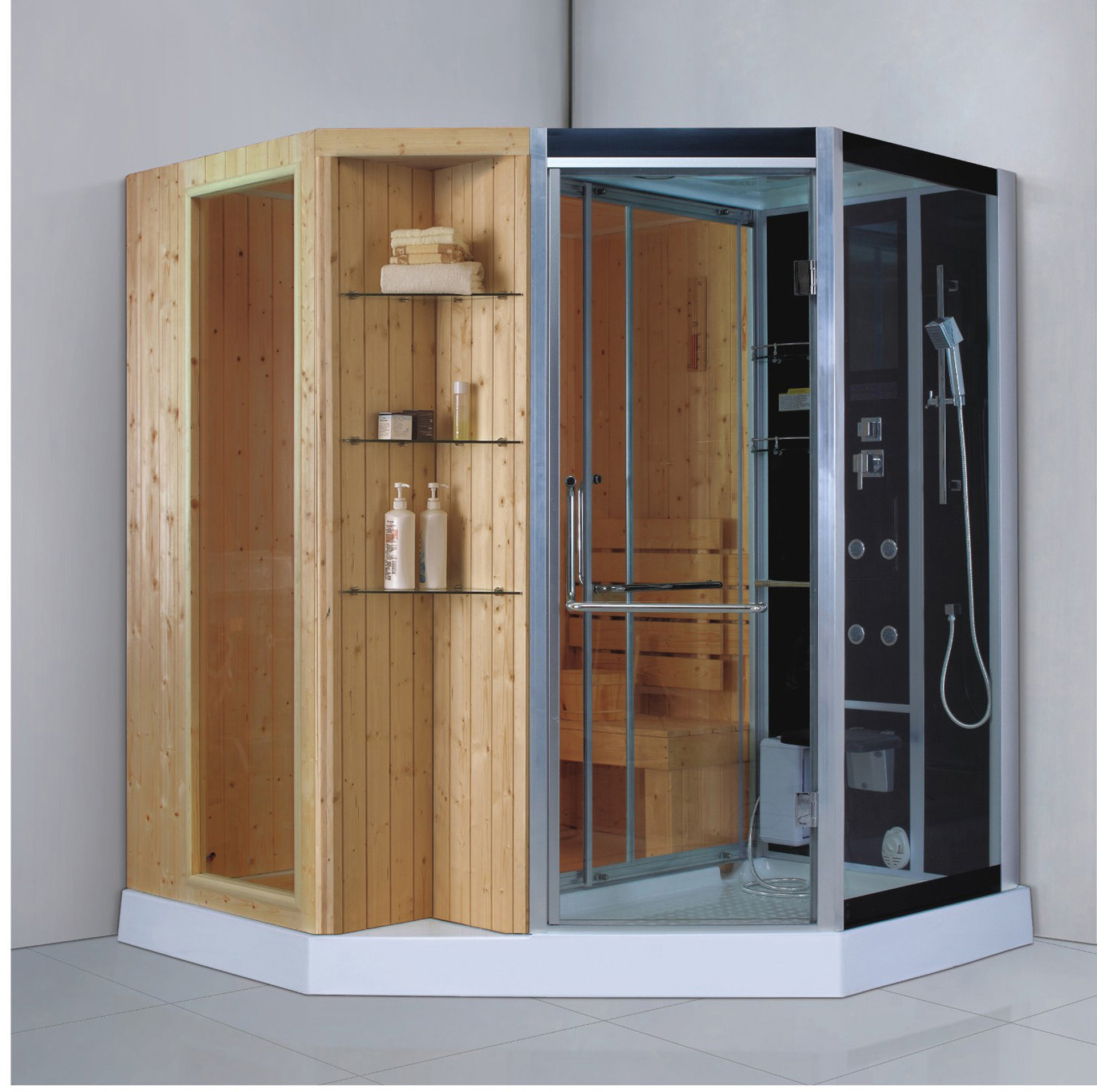 Factory good price of 2 person corner wood poland steam sauna shower bathroom douche home 